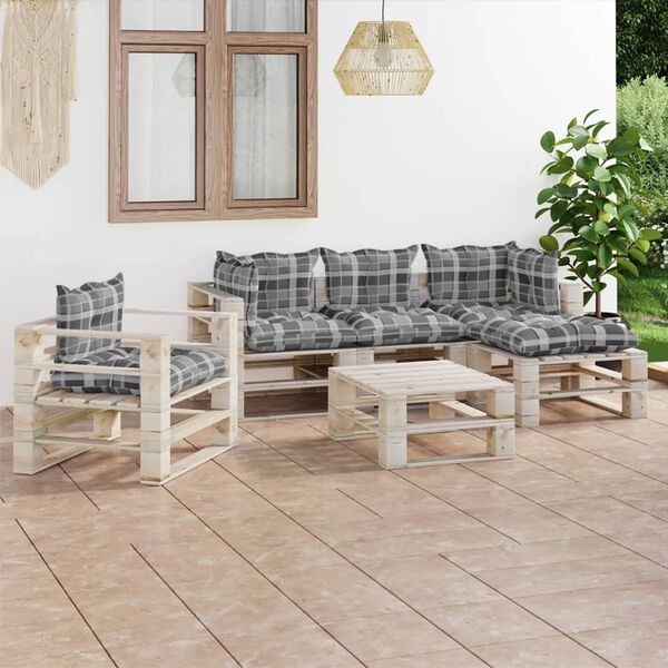 vidaXL 6-delige Loungeset met kussens pallet grenenhout