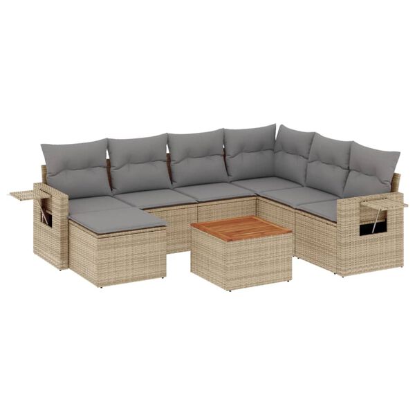 vidaXL 8-delige Loungeset met kussens poly rattan beige
