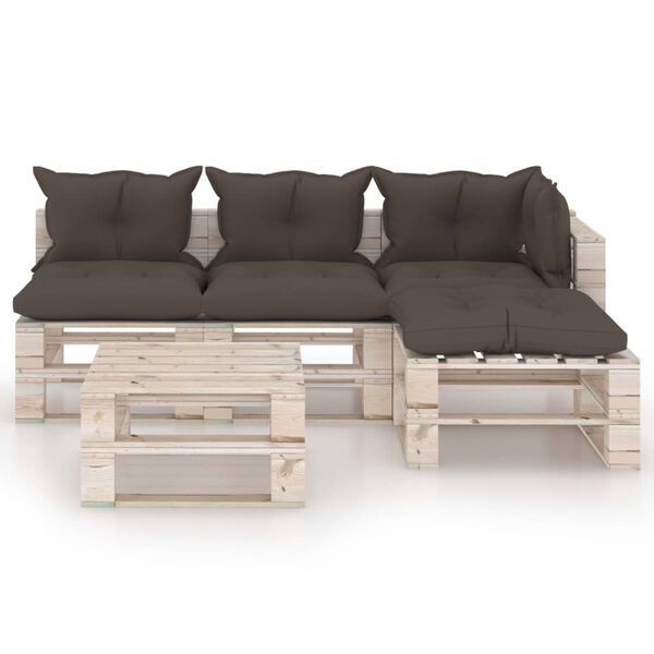 vidaXL 5-delige Loungeset met kussens pallet grenenhout