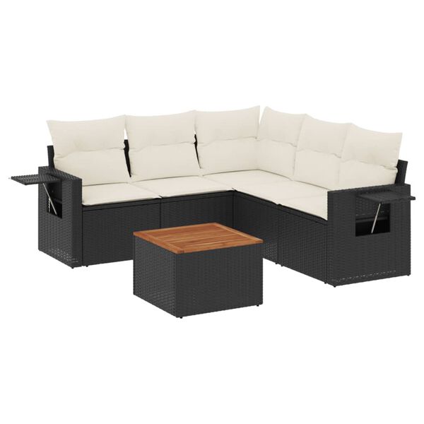 vidaXL 6-delige Loungeset met kussens poly rattan zwart