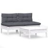 vidaXL 3-delige Loungeset met antracietkleurige kussens grenenhout