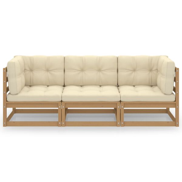 vidaXL Tuinbank 3-zits met kussens massief grenenhout