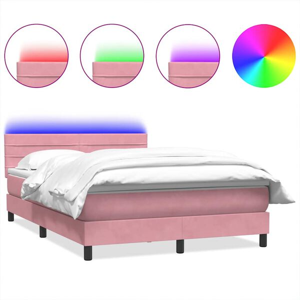 vidaXL Boxspring met matras en LED fluweel roze 160x210 cm