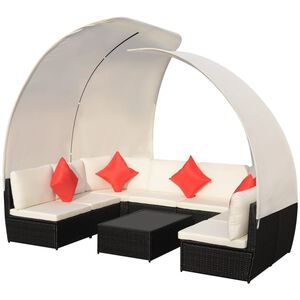 vidaXL 9-delige Loungeset met luifels poly rattan zwart