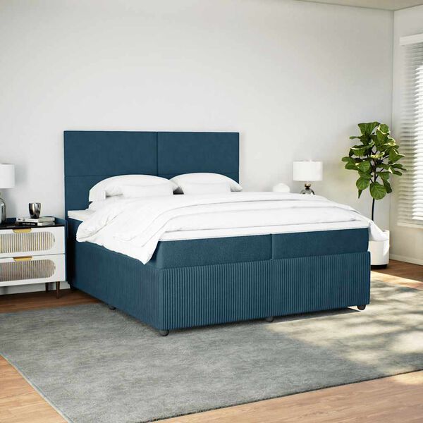 vidaXL Boxspring met matras fluweel donkerblauw 200x200 cm