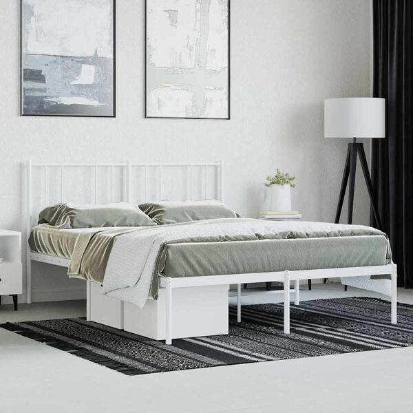 vidaXL Bedframe met hoofdbord metaal wit 120x200 cm