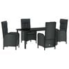 vidaXL Tuin eettafelset met kussen 5 pcs Zwart poly rattan