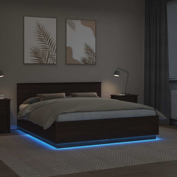 vidaXL Bedframe met hoofdeinde Bruin Eiken 200 x 200 cm Bewerkt hout