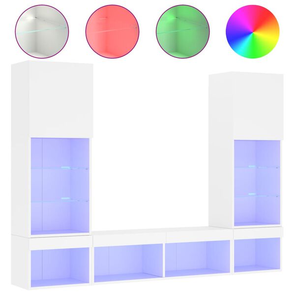 vidaXL 5-delige Tv-wandmeubelset met LED-verlichting bewerkt hout wit