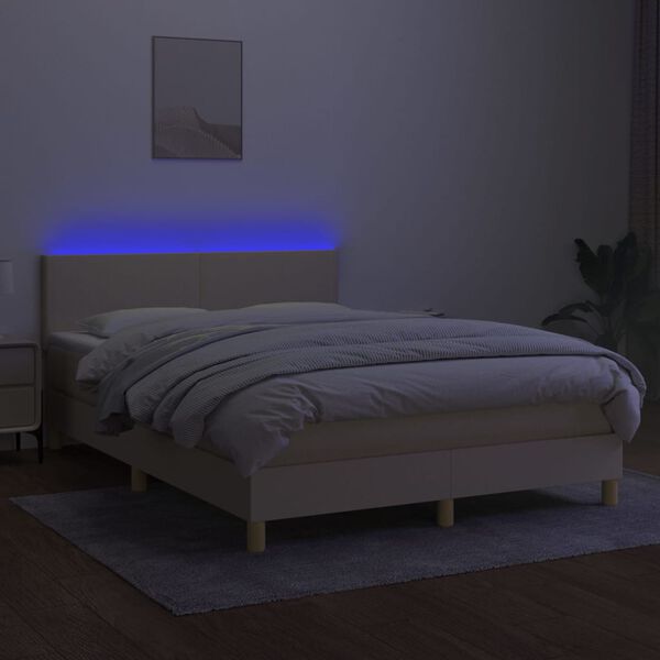 vidaXL Boxspring met matras en LED stof cr&egrave;mekleurig 140x200 cm