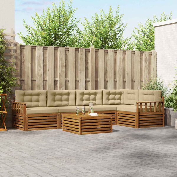 vidaXL Buiten bankenset met kussen 6 pcs Natuurlijk en Beige
