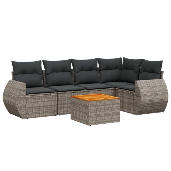 vidaXL 6-delige Loungeset met kussens poly rattan grijs