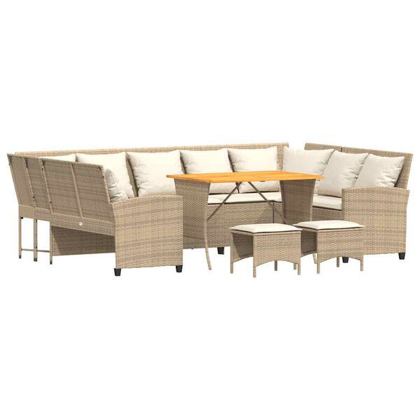 vidaXL 4-delige Loungeset met kussens poly rattan beige