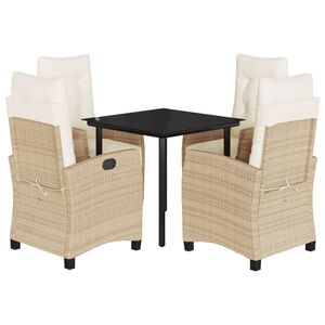 vidaXL 5-delige Tuinset met kussens poly rattan beige