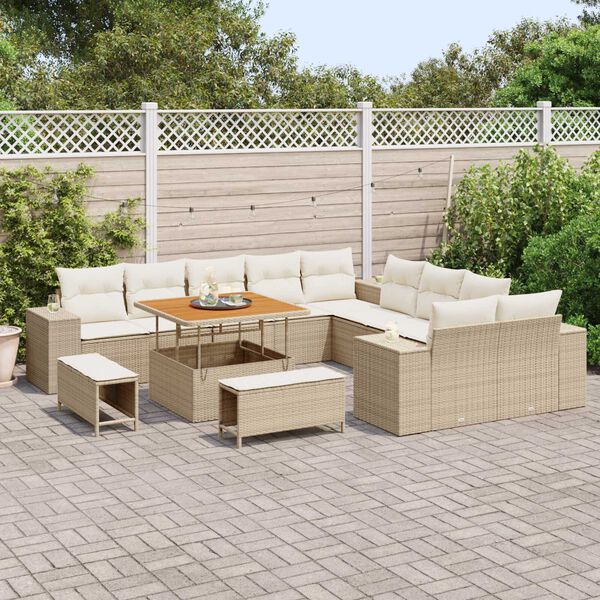 vidaXL Tuin Sofa Set met kussen 13 pcs Beige poly rattan