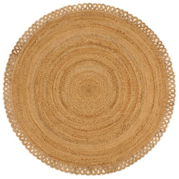 vidaXL Vloerkleed golfrand gevlochten rond 120 cm jute