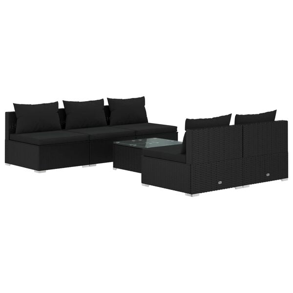 vidaXL 6-delige Loungeset met kussens poly rattan zwart