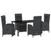 vidaXL Tuin eettafelset met kussen 5 pcs Zwart poly rattan
