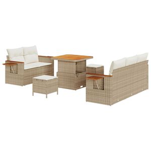 vidaXL Tuinbankenset met kussen 10 pcs Beige en Cr&egrave;me poly rattan
