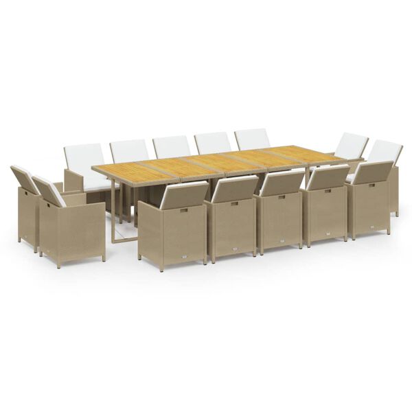 vidaXL 15-delige Tuinset met kussens poly rattan beige