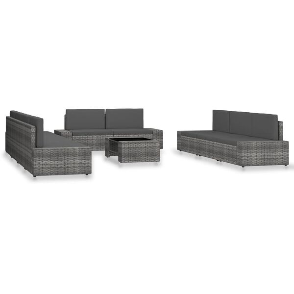 vidaXL 10-delige Loungeset poly rattan grijs