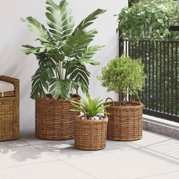 vidaXL Plantenmand met opslag 3 pcs Bruin Kubu Rattan