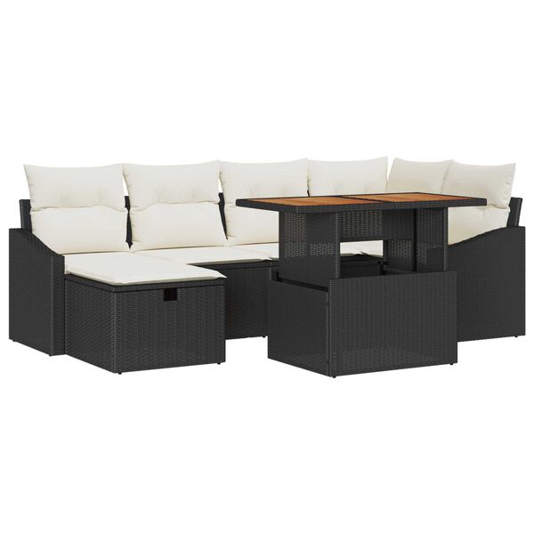 vidaXL Tuin Sofa Set met kussen met opslag 7 pcs Zwart Poly riet