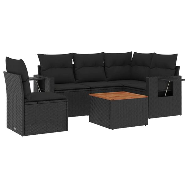 vidaXL 6-delige Loungeset met kussens poly rattan zwart