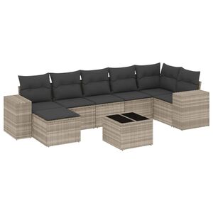 vidaXL 8-delige Loungeset met kussens poly rattan lichtgrijs