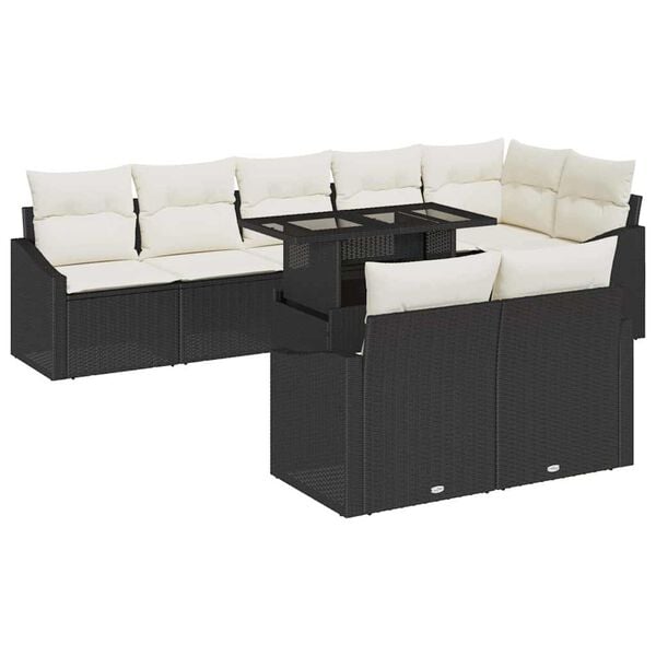 vidaXL Tuin Sofa Set met kussen met opslag 9 pcs Zwart en Cr&egrave;me