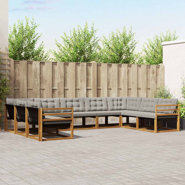 vidaXL Buiten bankenset met kussen 9 pcs Natuurlijk en Lichtgrijs