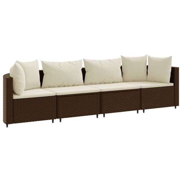 vidaXL 4-delige Loungeset met kussens poly rattan bruin