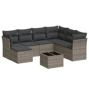 vidaXL 8-delige Loungeset met kussens poly rattan grijs