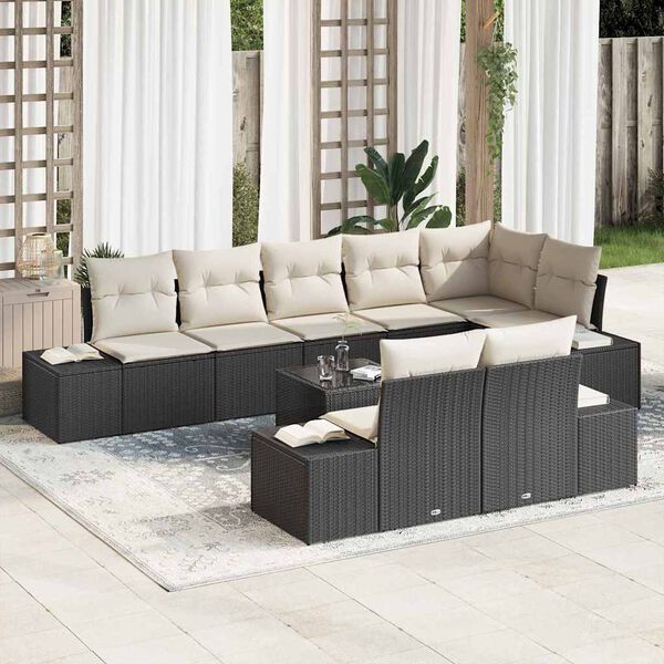 vidaXL Tuin Sofa Set met kussen 9 pcs Zwart en Crème poly rattan