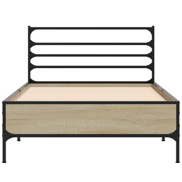 vidaXL Bedframe bewerkt hout en metaal sonoma eikenkleurig 100x200 cm