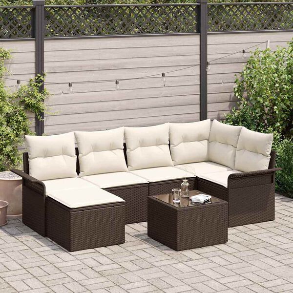 vidaXL Tuin Sofa Set met opslag 7 pcs Bruin poly rattan
