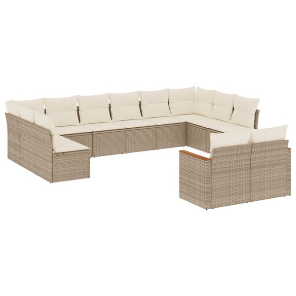 vidaXL 12-delige Loungeset met kussens poly rattan beige