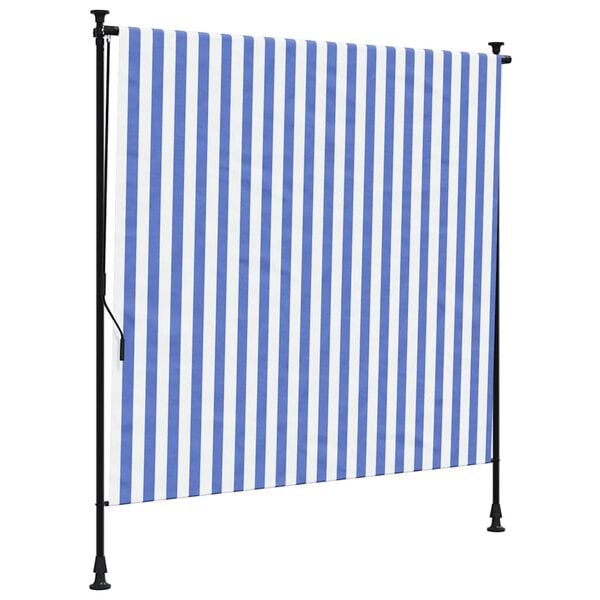 vidaXL Rolgordijn voor buiten 200x270 cm stof en staal blauw en wit
