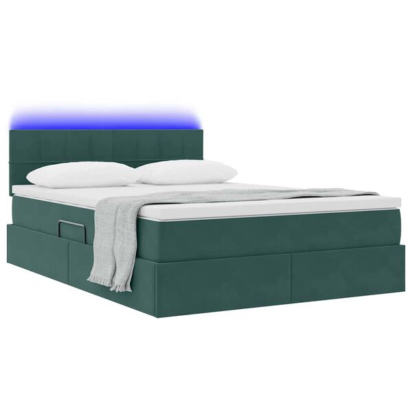 vidaXL Opbergbed met LED met matras Donkergroen 140 x 200 cm Fluweel