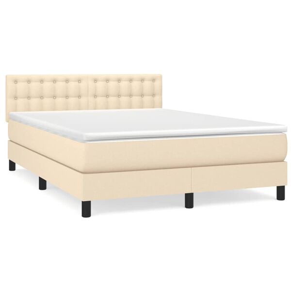 vidaXL Boxspring met matras stof cr&egrave;mekleurig 140x190 cm