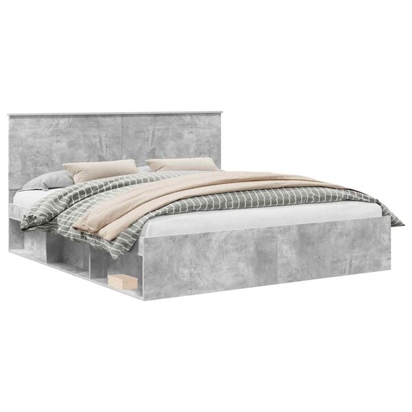 vidaXL Bedframe met hoofdeinde Beton 200 x 200 cm Massief grenenhout