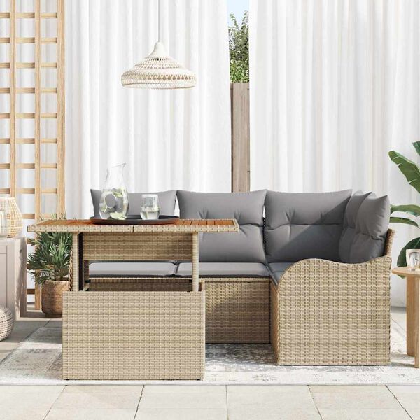 vidaXL Tuin Sofa Set met kussen 5 pcs beige en lichtgrijs