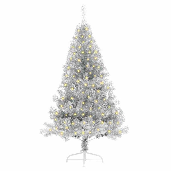 vidaXL Kunstmatig Voorverlicht Kerstboom met 150 LED Zilver 150 cm PET