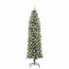 vidaXL Kunstmatige slanke kerstboom met 300 LED Groen en Wit 180 cm
