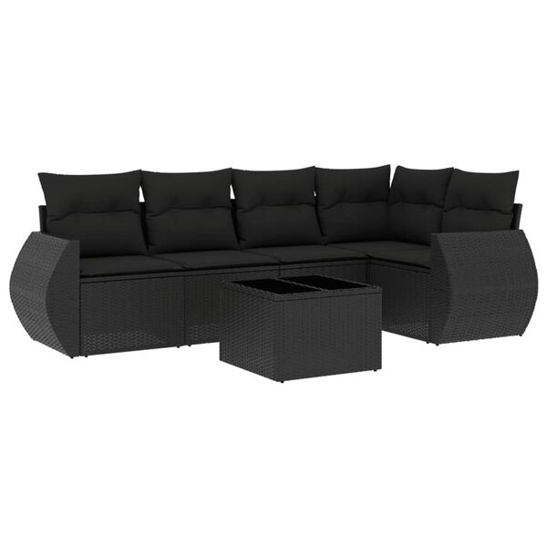 vidaXL 6-delige Loungeset met kussens poly rattan zwart