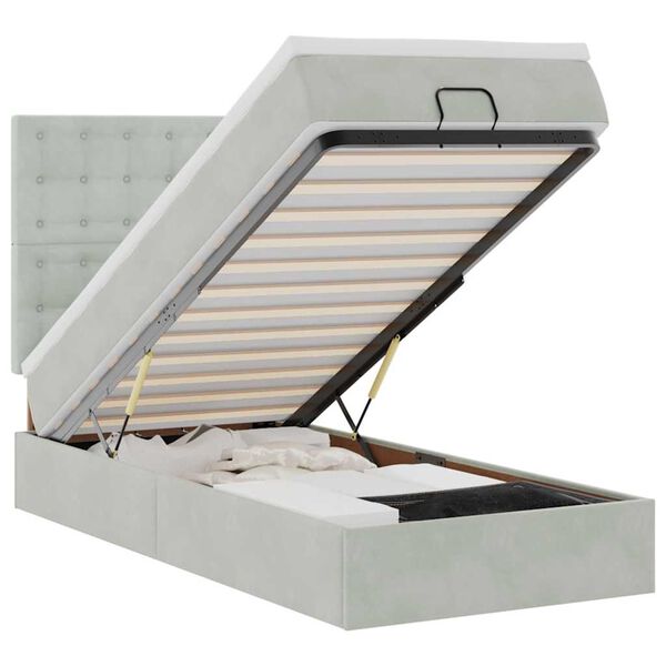 vidaXL Ottoman bed met matrassen en LED's 90x200cm fluweel lichtgrijs