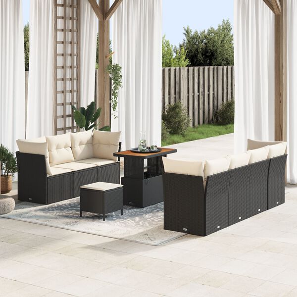 vidaXL Tuin Sofa Set met kussen met opslag 10 pcs Zwart en cr&egrave;me