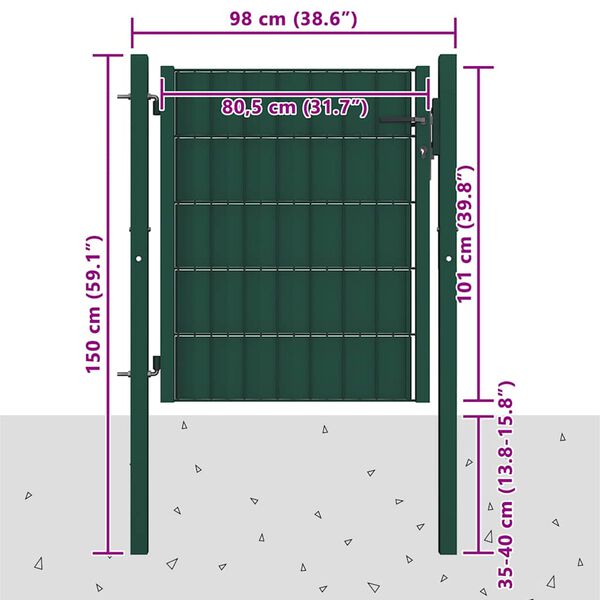vidaXL Hekpoort PVC en staal 100x100 cm Groen