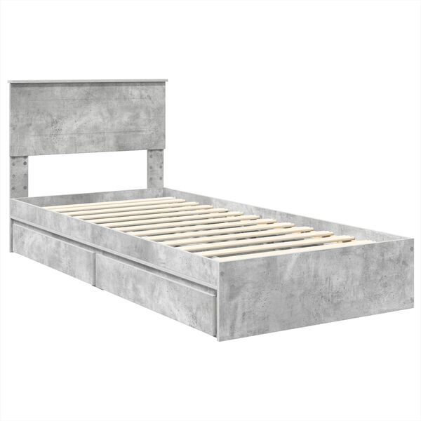 vidaXL Opslag bed met hoofdeinde Beton Grijs 90 x 200 cm Bewerkt hout