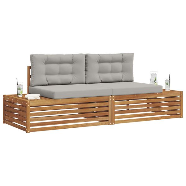vidaXL Buiten bankenset met kussen 2 Stuk Natuurlijk en Lichtgrijs